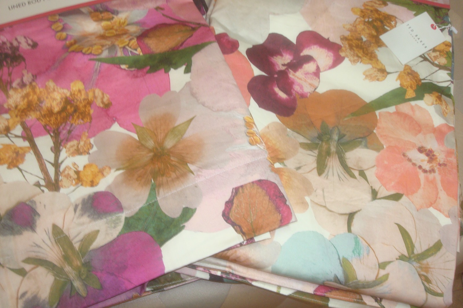 NWT Ted Baker 2 pc LINED Window Curtain Panels Mod Floral Cotton 50 x 95″ lg