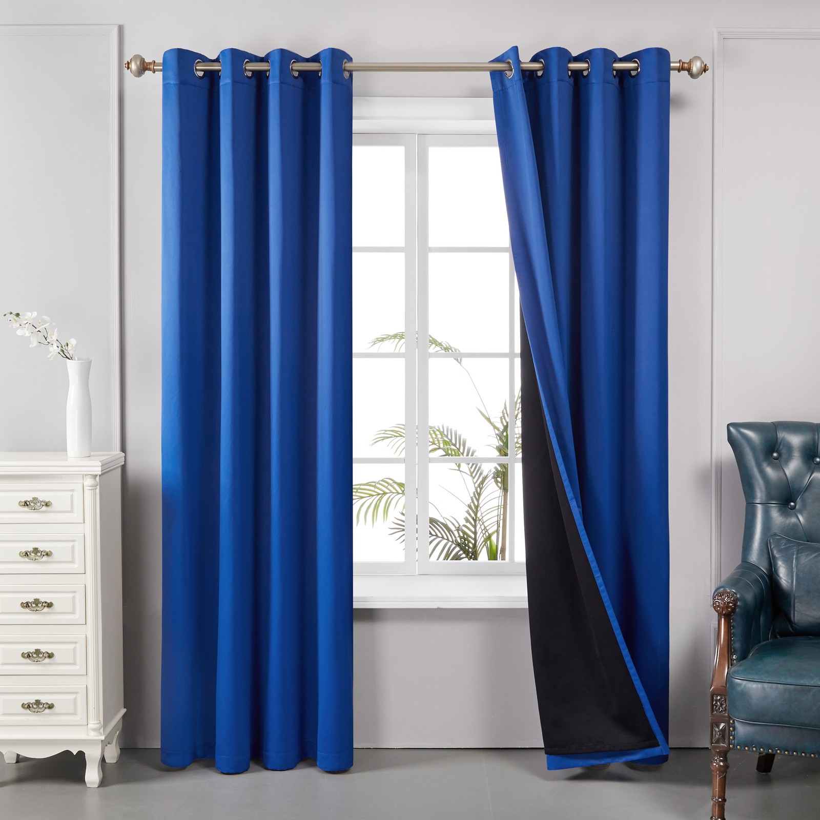 Deconovo 100% Blackout Curtains 2 Panel Set Thermal Room Darkening Grommet Black
