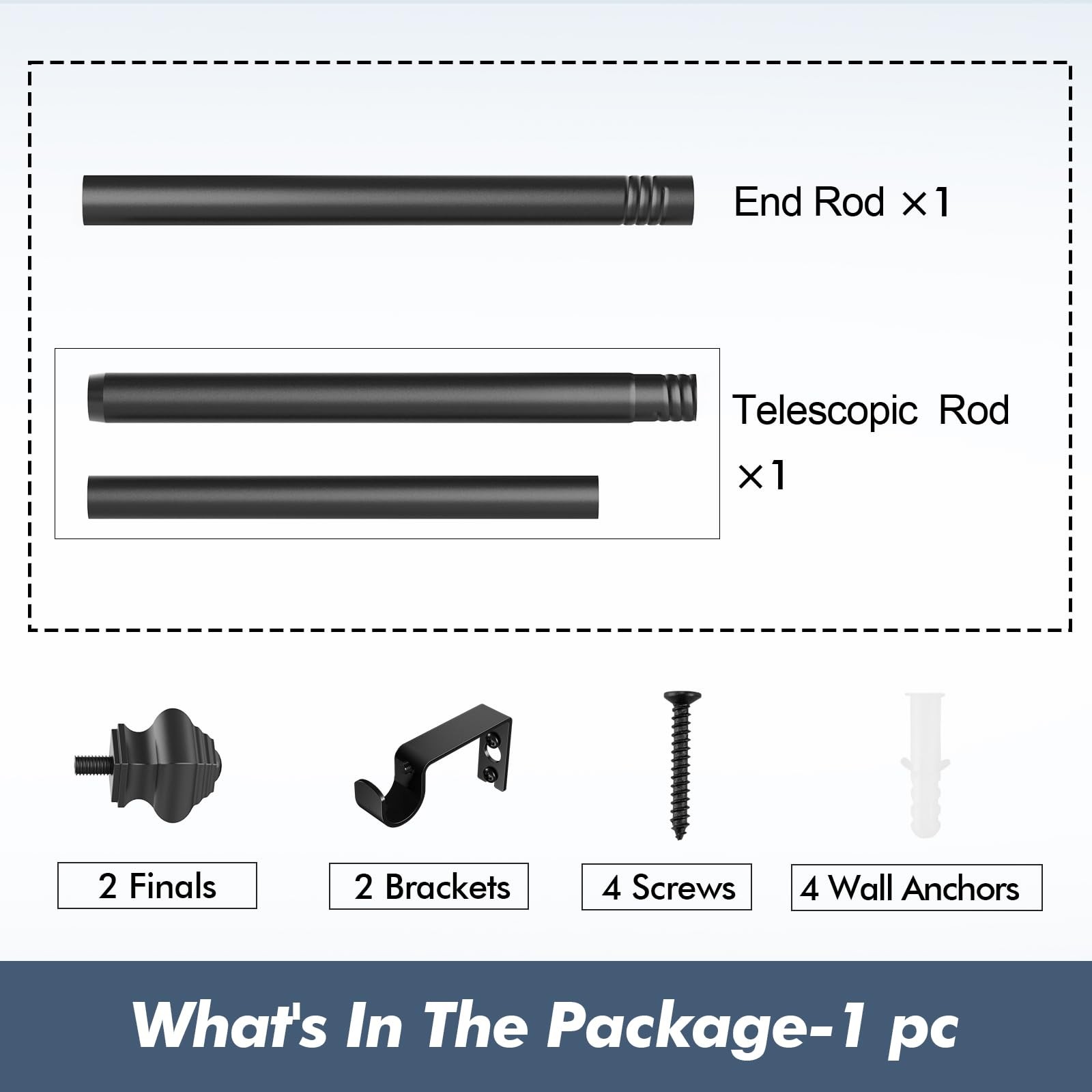 Curtain Rods for Windows 35-47 inch, 5/8 inch Matte Black 36″-47″,