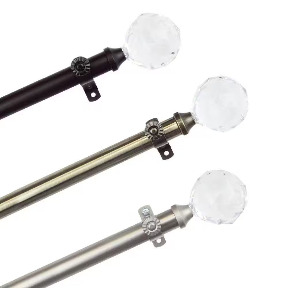 18 In. – 28 In. Telescoping Single Curtain Rod Kit in Satin Nickel with Faceted