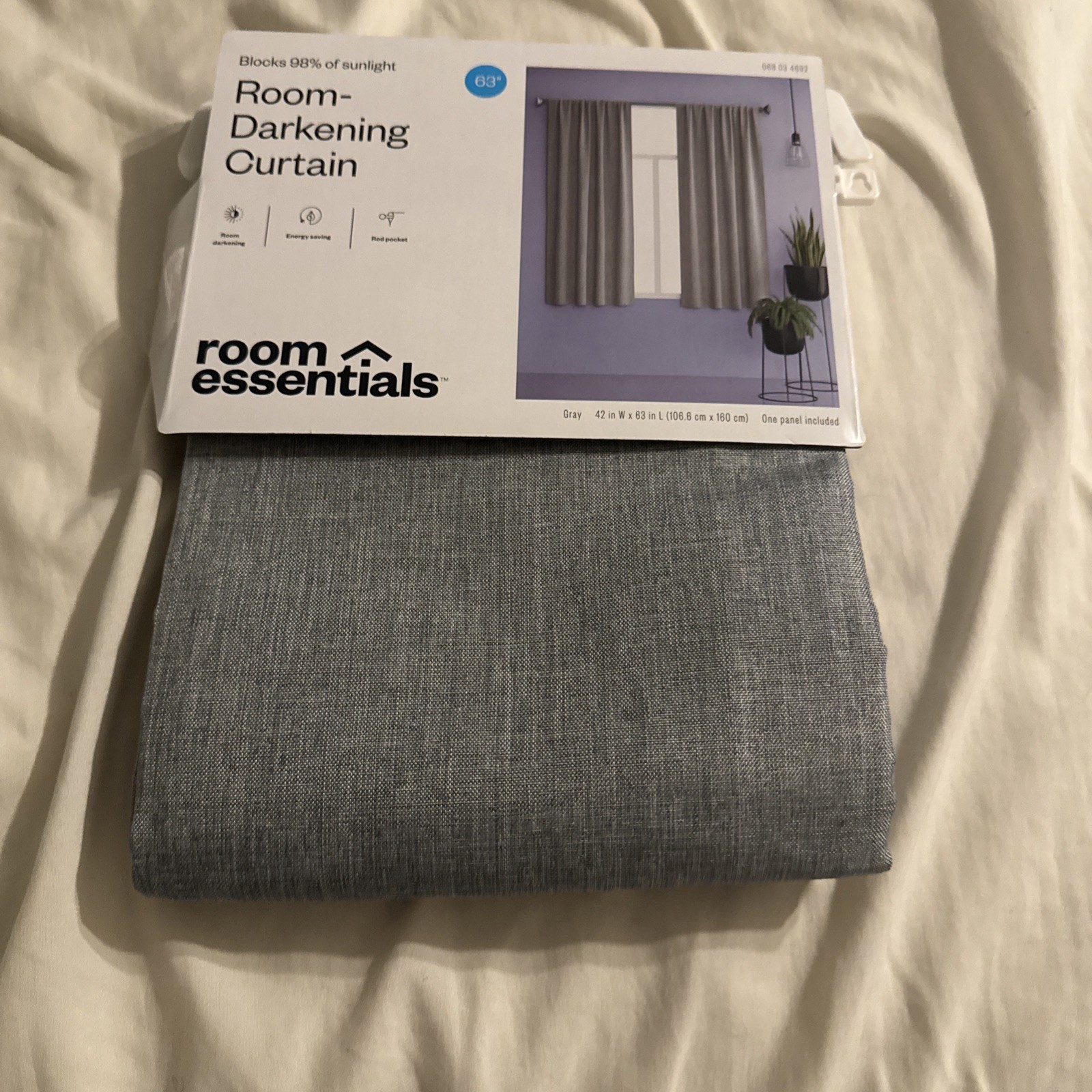 Room Darkening Curtain Panel Heathered Gray Single 42″ x 63″ Room Essentials NEW