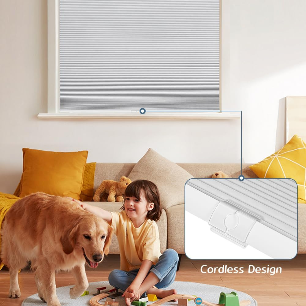Cordless Blackout Cellular Shades, Easy Install, 68″ W X 64″ H, White