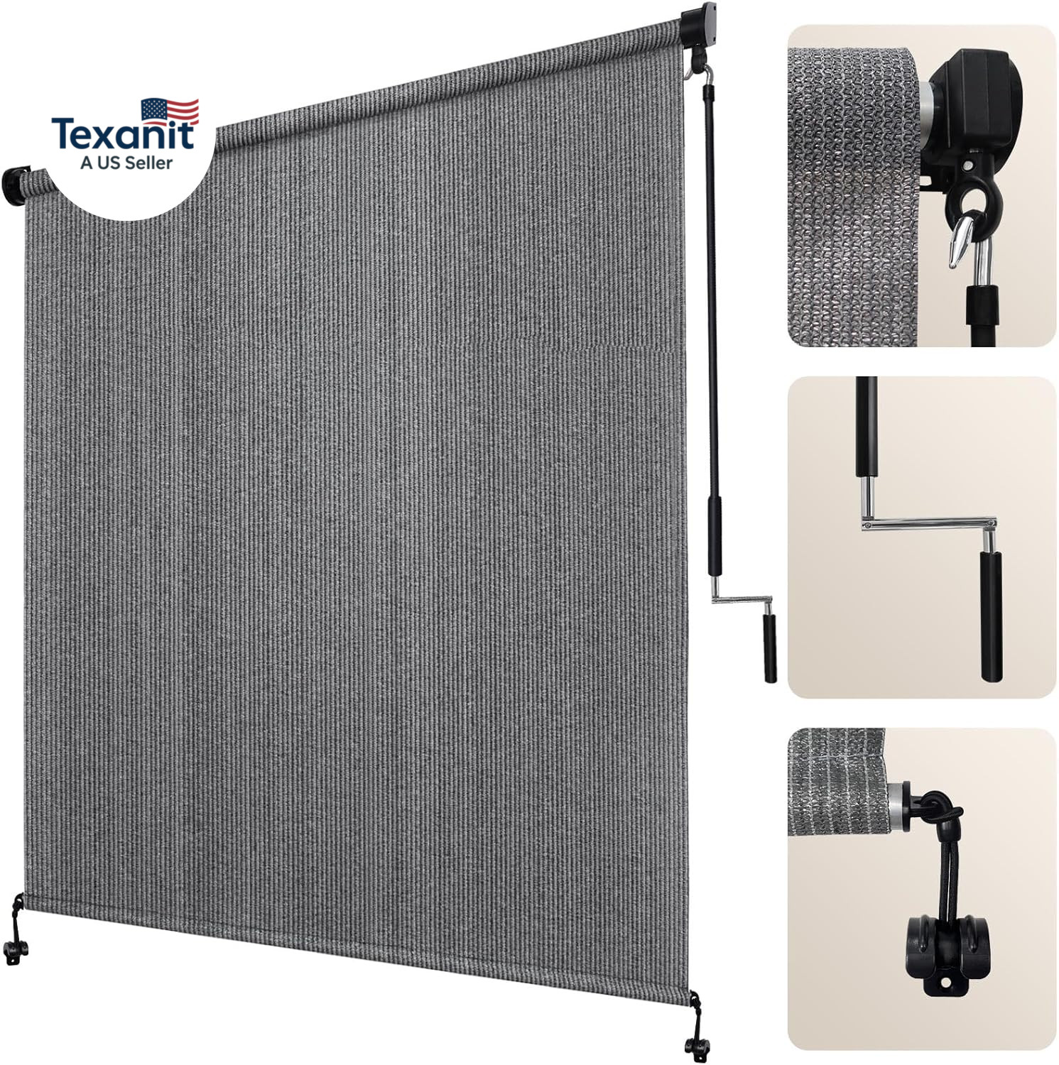 Outdoor Roller Shades with Splicing Design, 10′ W X 8′ H Exterior Cordless Patio
