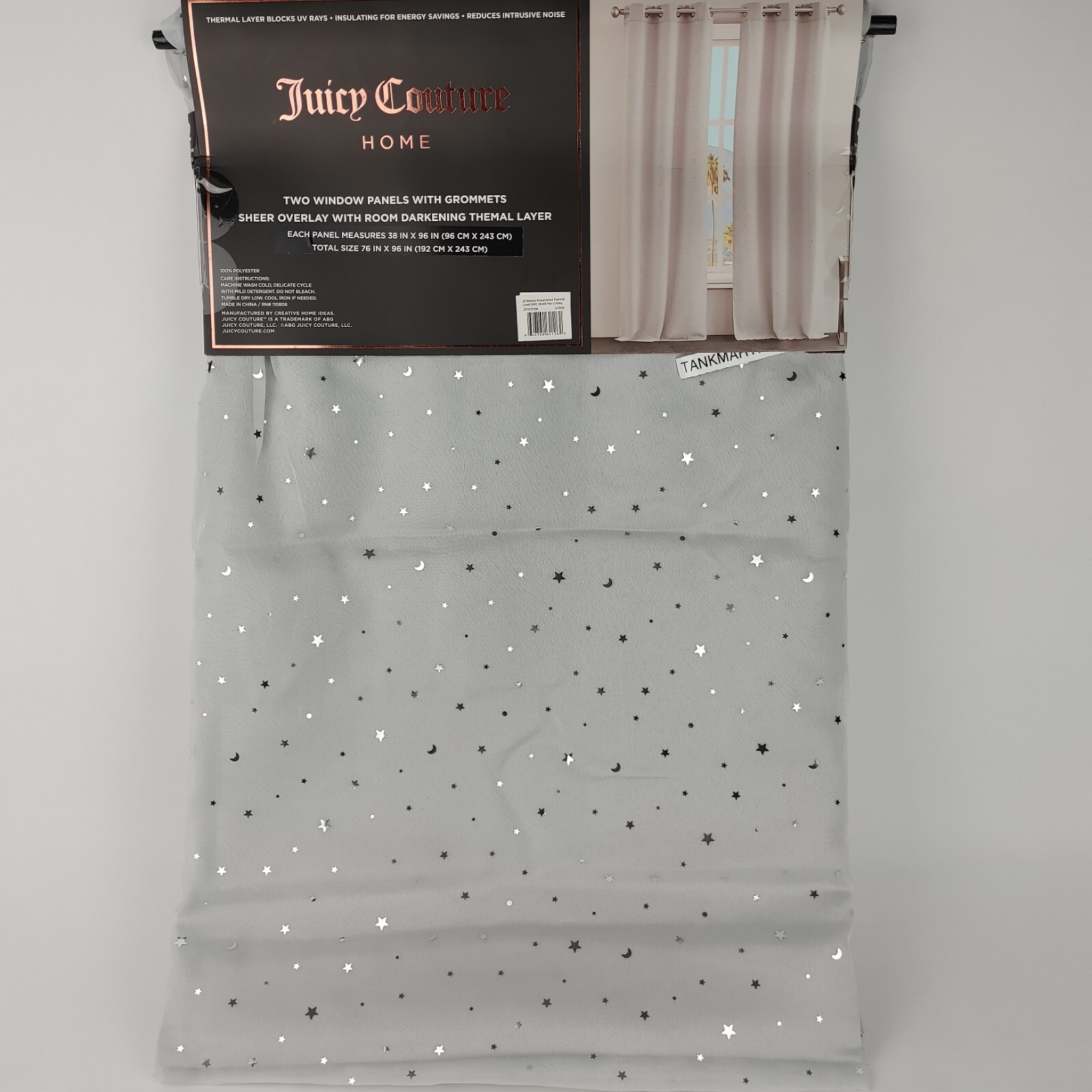 Juicy Couture Melody Night Star, 2-Pack Room Darkening Curtains, Gray & Silver