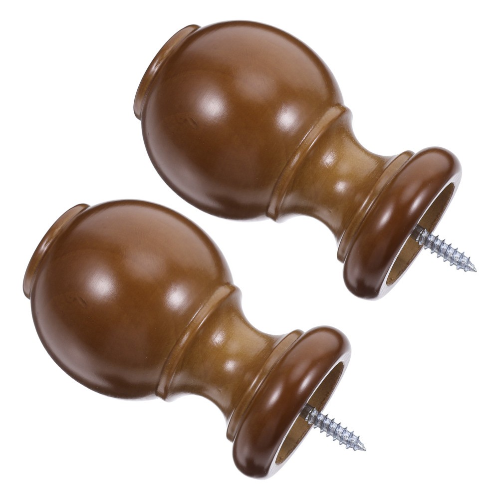 2pcs Curtain Pole Finials: Wooden Ball End Cap Finial – Decorative Drapery Rod