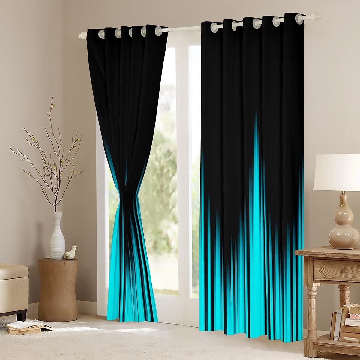Feelyou Kids Turquoise Teal Blue And Dark Window Curtains Vintage Ombre