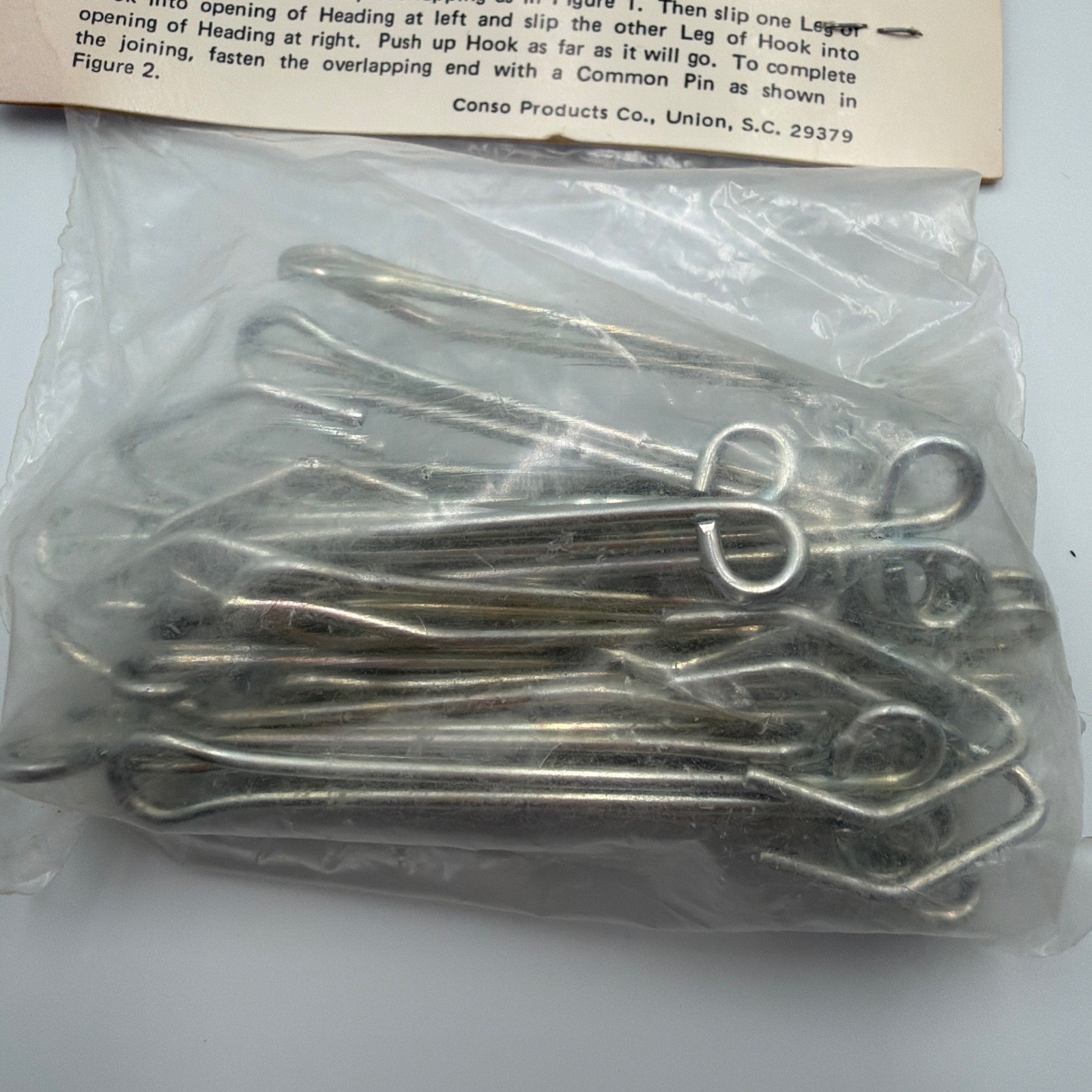 Conso Slip On Drapery Hooks 14ct Silver Metal Vintage Style 32061 1/8 Drop 4.5″