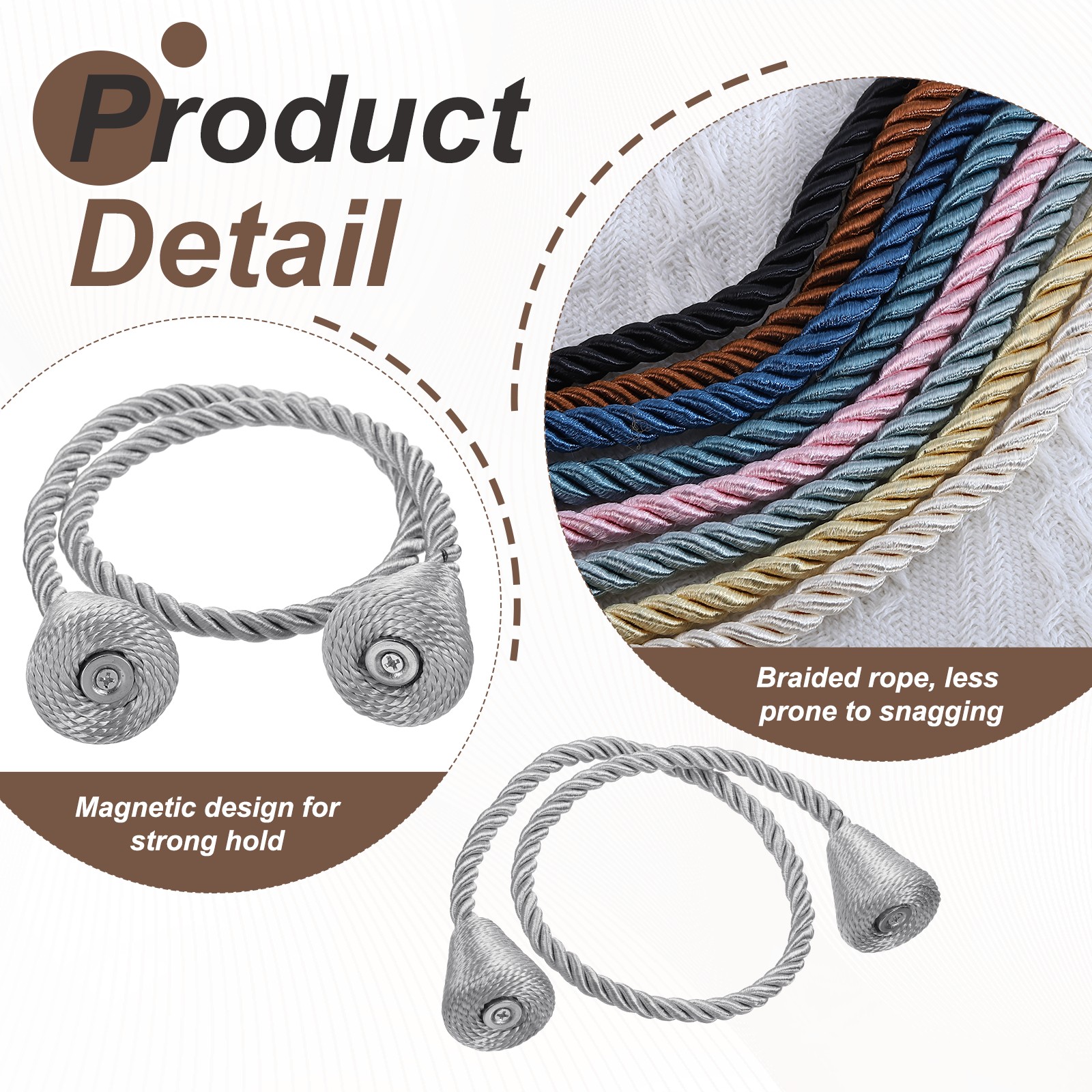 4Pcs Magnetic Curtain Tiebacks Modern Weave Curtain Tie Backs Silver Gray]