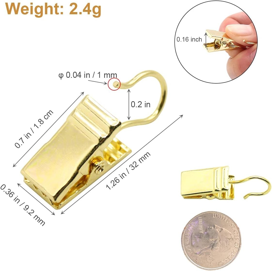 Small Curtain Clips Gold – 100 Pack Stainless Steel Curtain Hooks for Hanging…