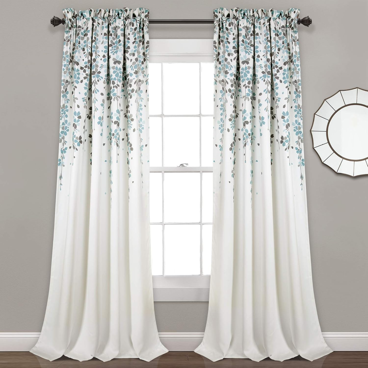 Weeping Flower Light Filtering Window Curtain Panels, Pair, 52″W X 84″L + 2″ Hea