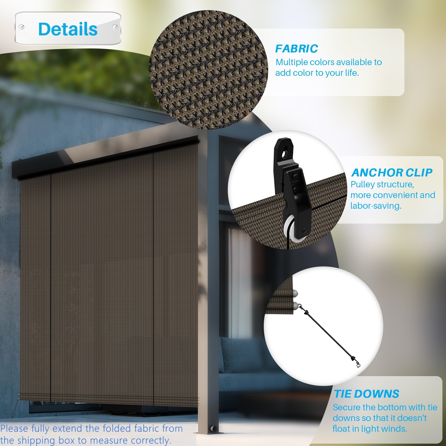 Roll Up Shade Roller Shade UV Blind Screen Patio Outdoor Deck Gazebo Porch Brown