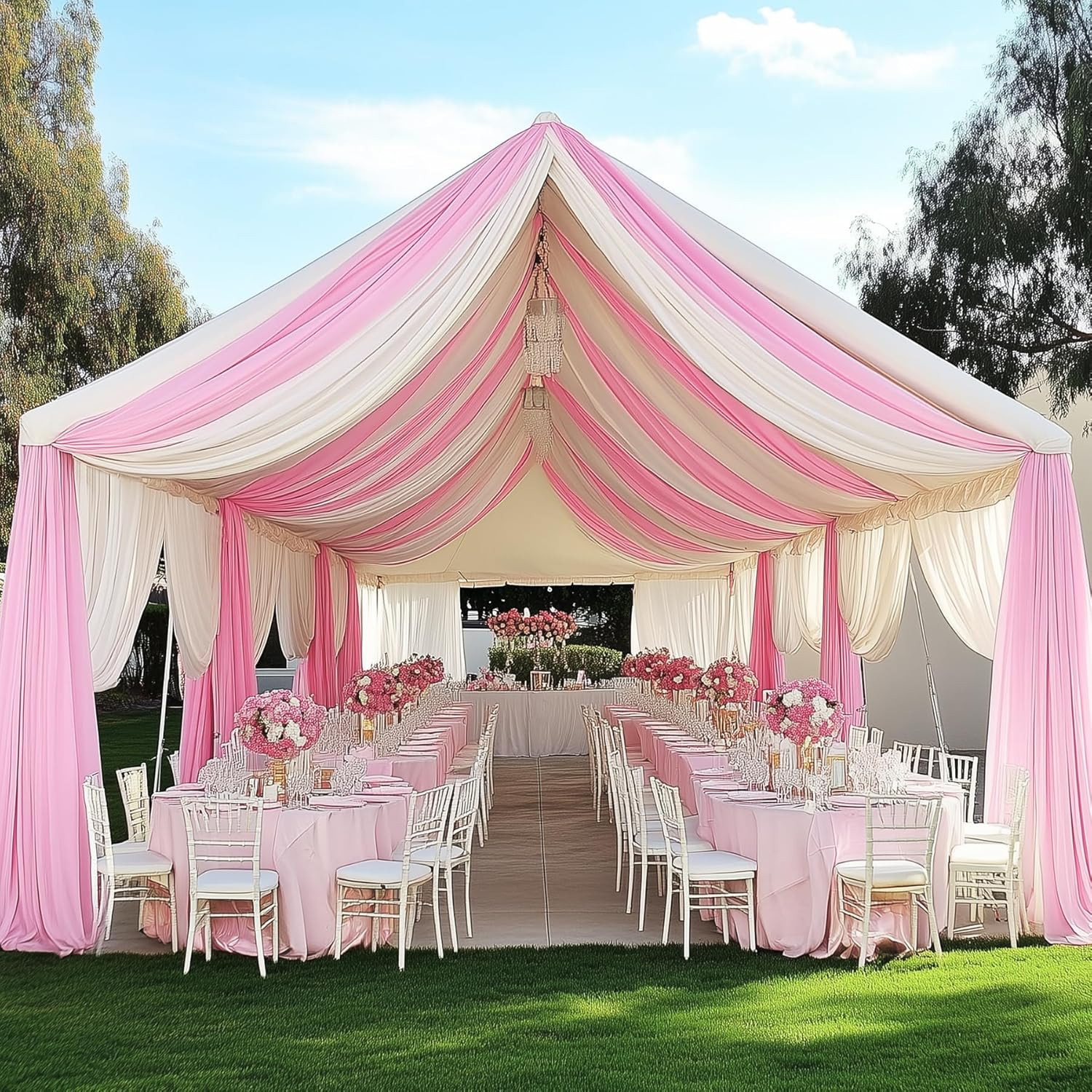 30Ft White Ceiling Drapes – 4 Panels, Wrinkle-Free Polyester for Events