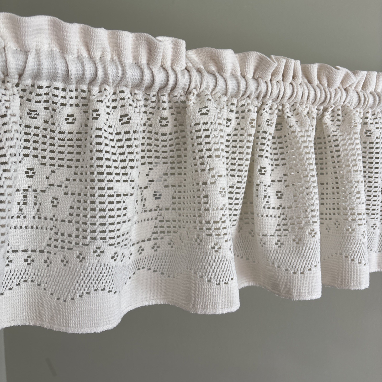 Lot 4 JCPenney Lace Window Valance Cream Floral Crocheted Rod Pocket 11×69″ VTG