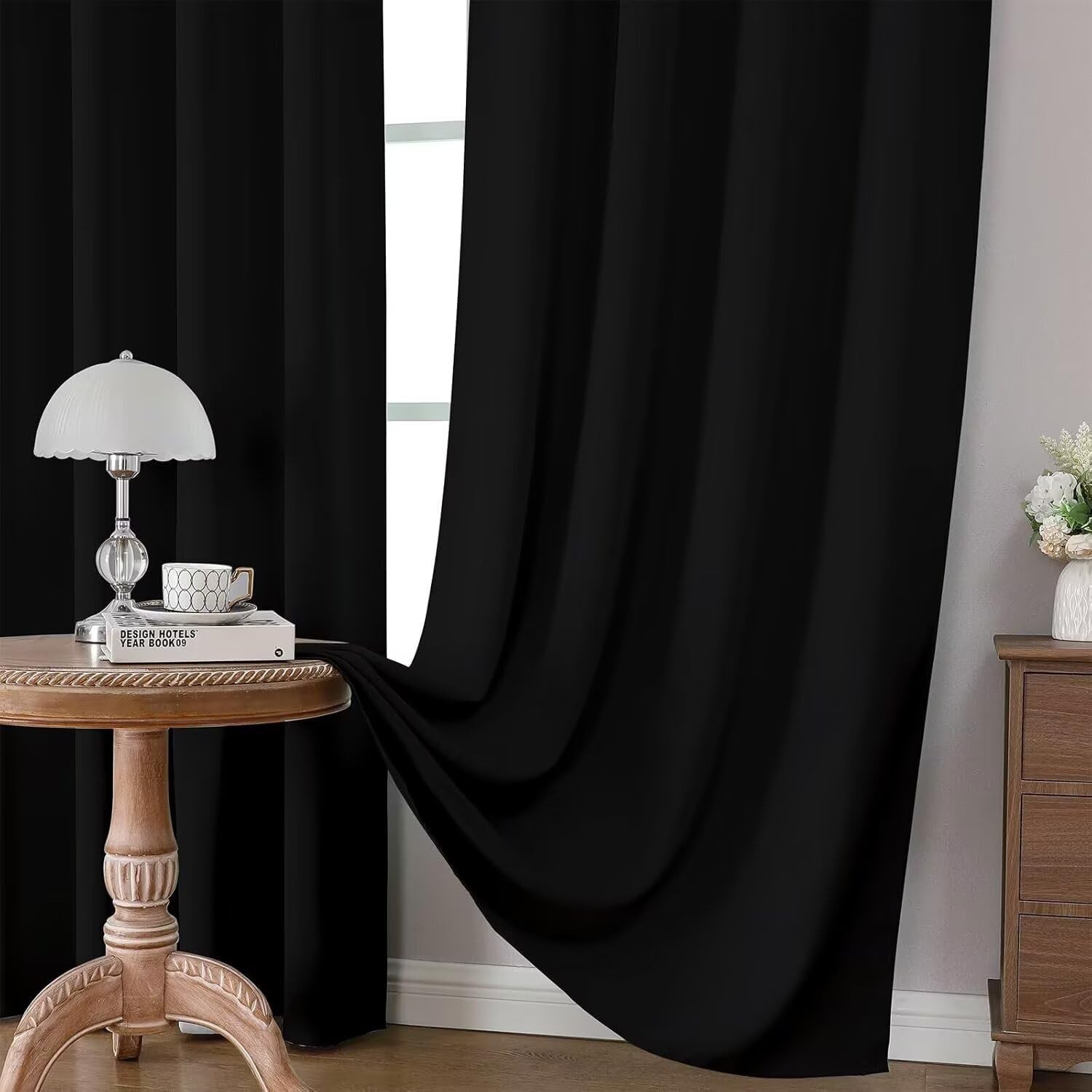 Black Blackout Curtains 84 inch Length 2 Panels Set, Rod Pocket (W52 x L84 Inch)