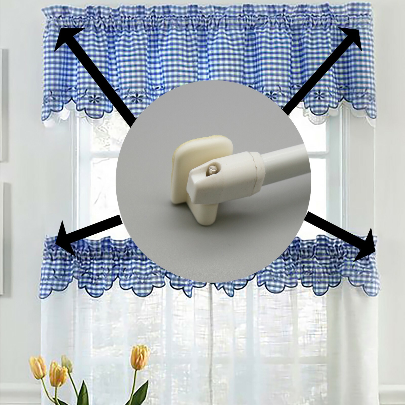 Self Adhesive Hooks Sash Rod Kitchen Curtains Set of 4