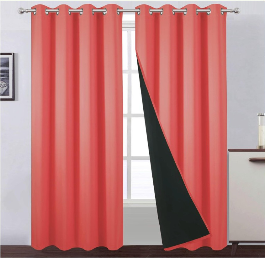 LEMOMO Blackout Curtains 52×90 Coral 2 Panels Room Darkening Thermal