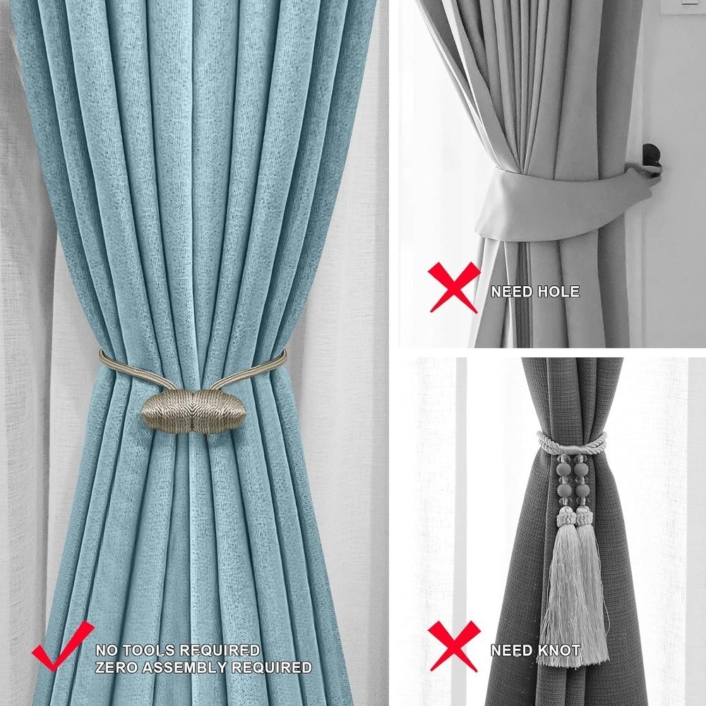 4PCS Beige Boho No Drill Magnetic Curtain Tiebacks for Home Decor | Decorative