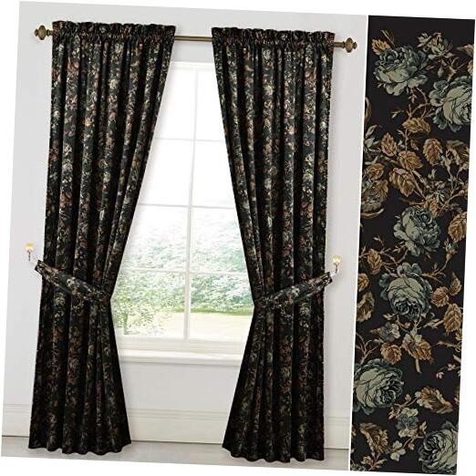 Black Velvets 84 inches Long – 52″W x 84″L (Pack of 2) Floral Black Curtain