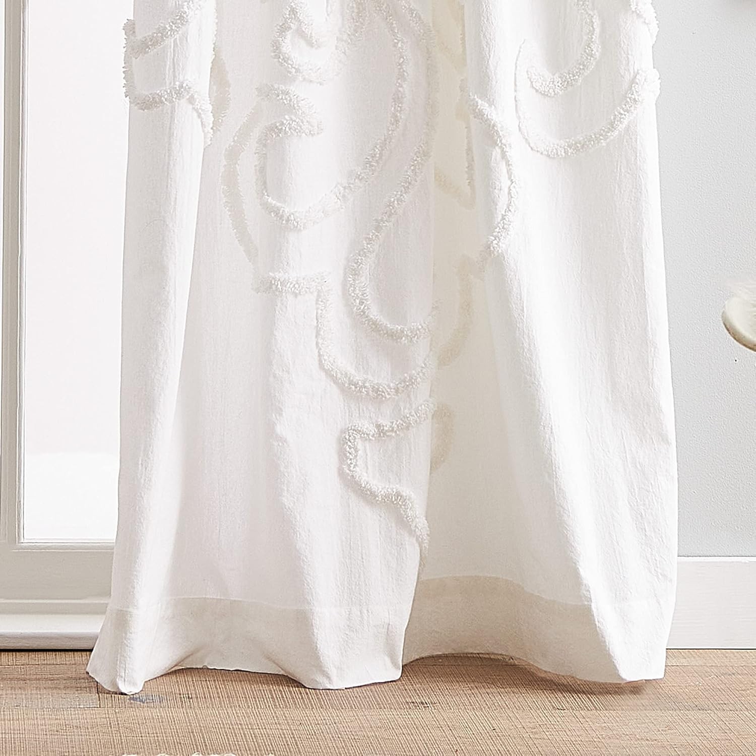 Boho Chic Winter White Curtain Panels, 108″, Chenille Cotton