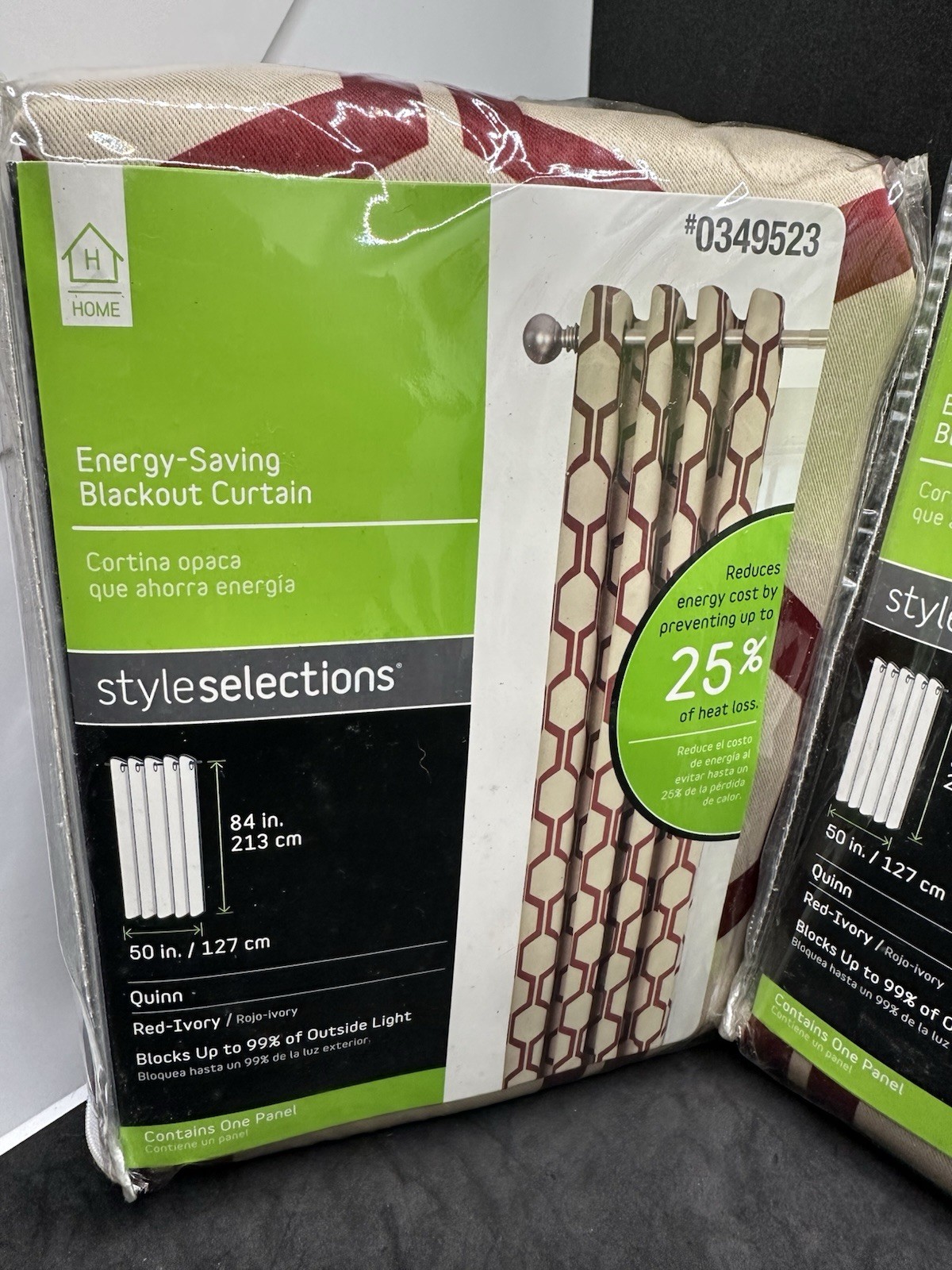 3 Style selections Energy Saving Blackout Curtains 50″w x 84″L Quinn Red-Ivory