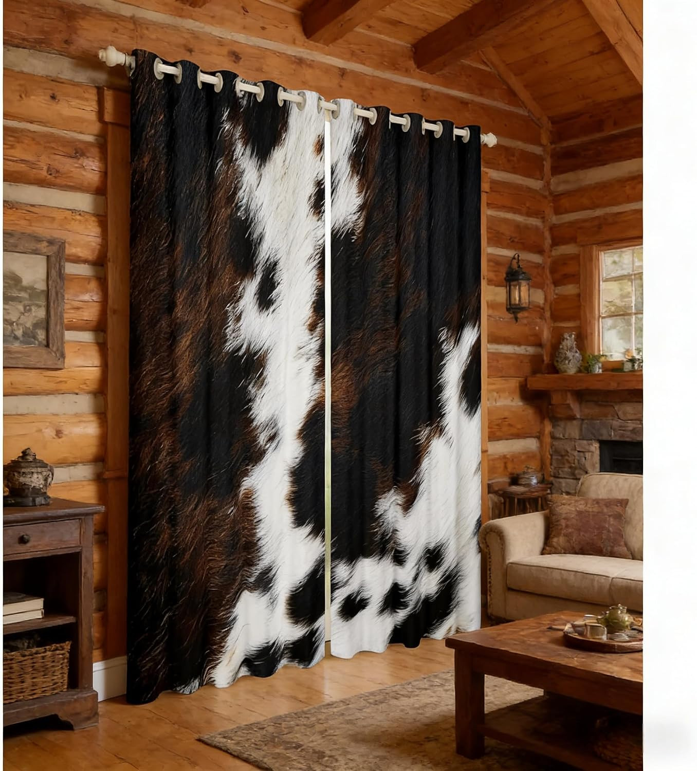 Brown Cowhide Window Curtains Western Black White Cow Print Curtains for Bedroom