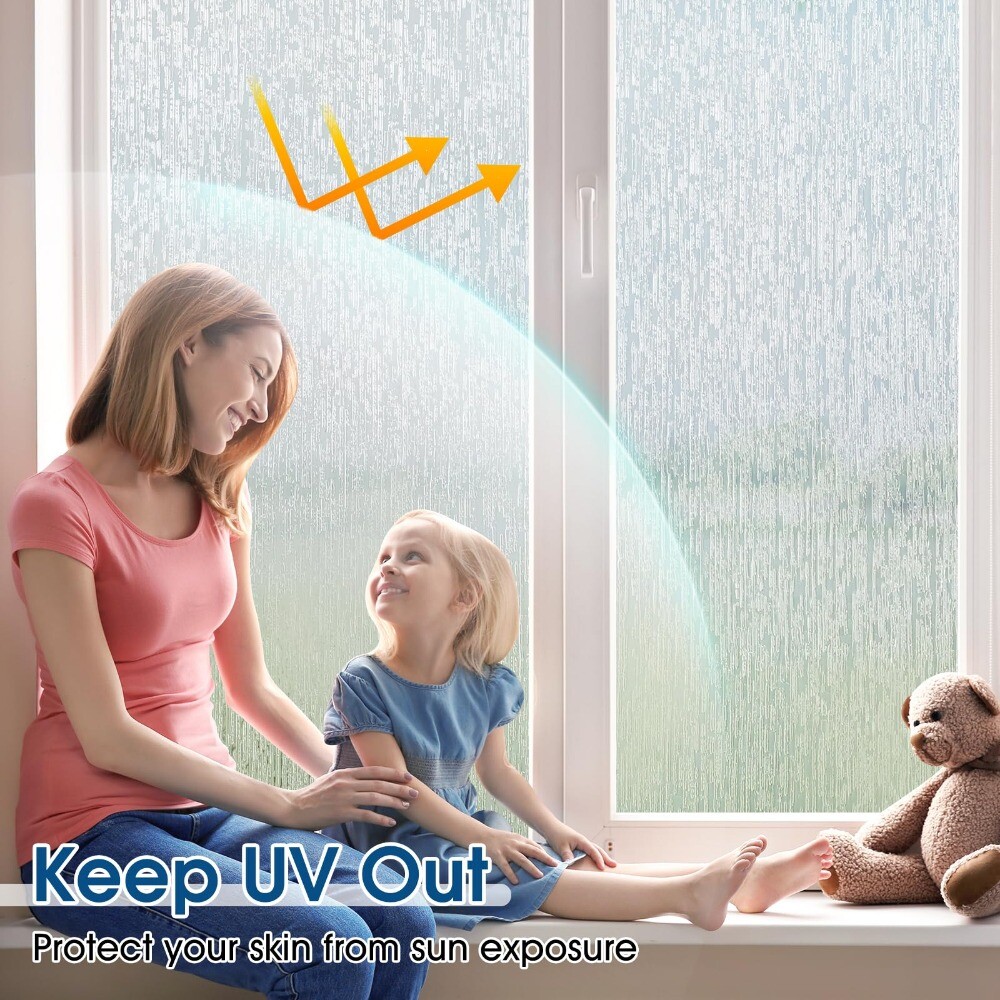 rabbitgoo Window Privacy Film Frosted Static Cling Rain Silk Sticker UV Blocking