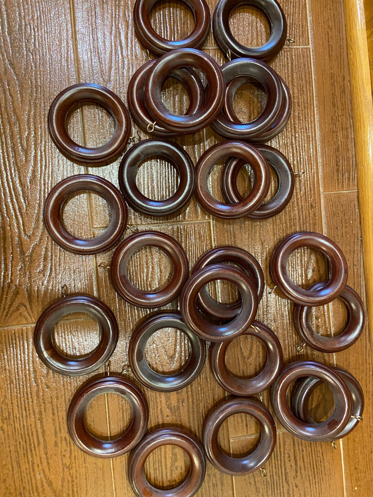 Wooden Drapery Ring Eyelet Hook Reddish Brown Set of 24 (2.25-3.75)