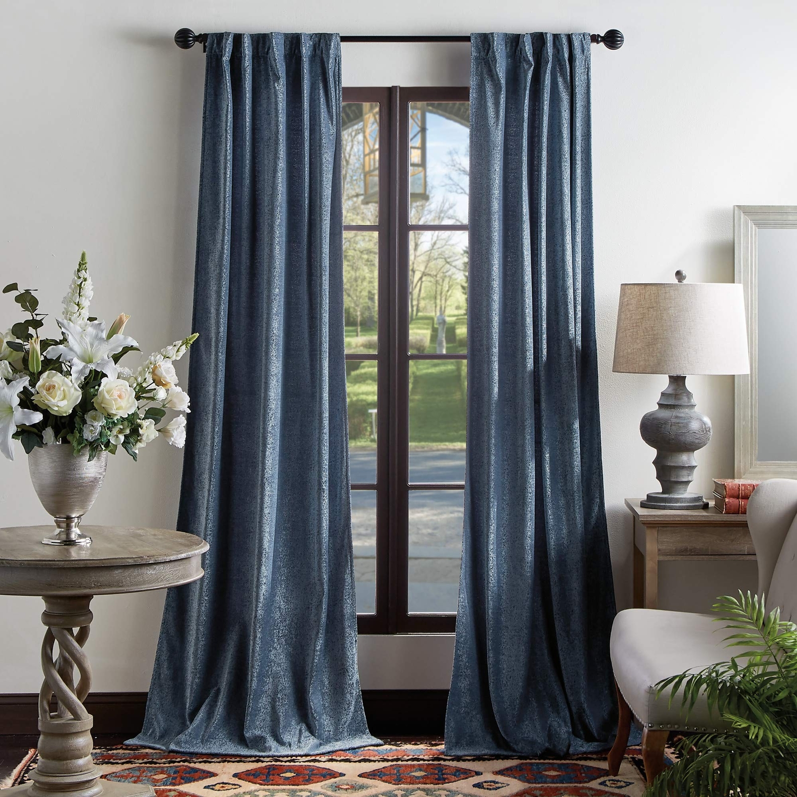 Martha Stewart Naples Chenille Solid Back Tab Window Curtain Panel Pair, 95, …