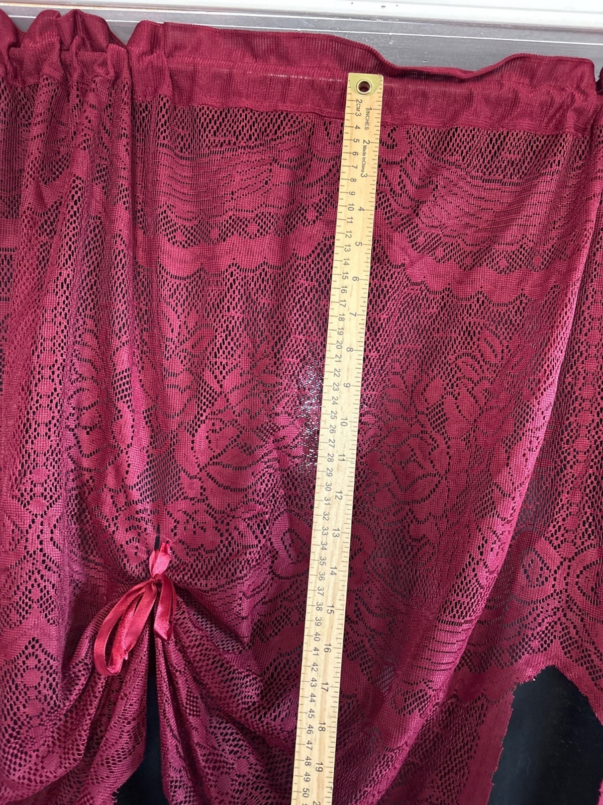 Lace Burgundy Curtain Valance Scalloped Edge 62″ W x 34″ L Elegant Decorative
