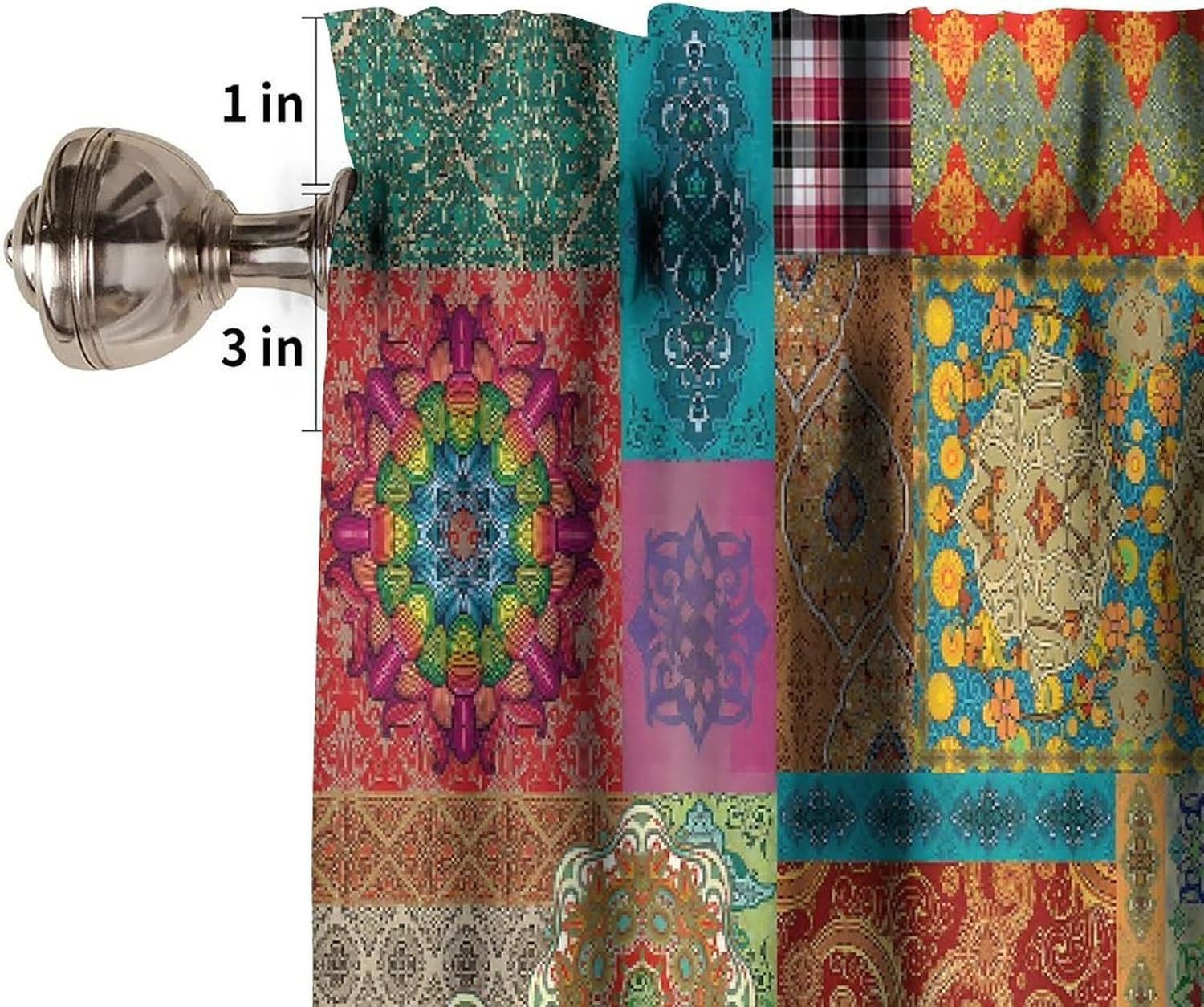 Patchwork Floral Boho Curtains Valance Vintage Style Colorful Patchwork Design P
