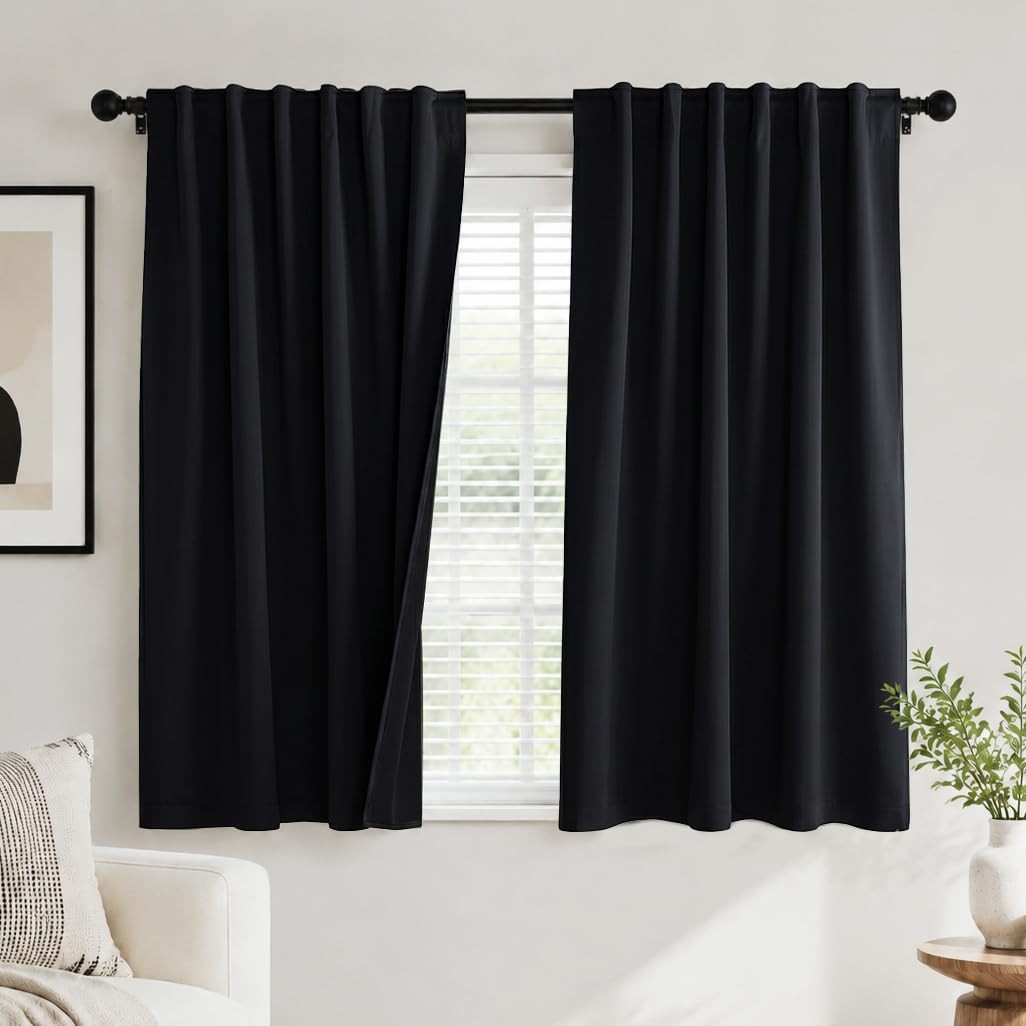 PONY DANCE Black Kitchen Blackout Curtains 42″W x 45″L (Pack of 2),