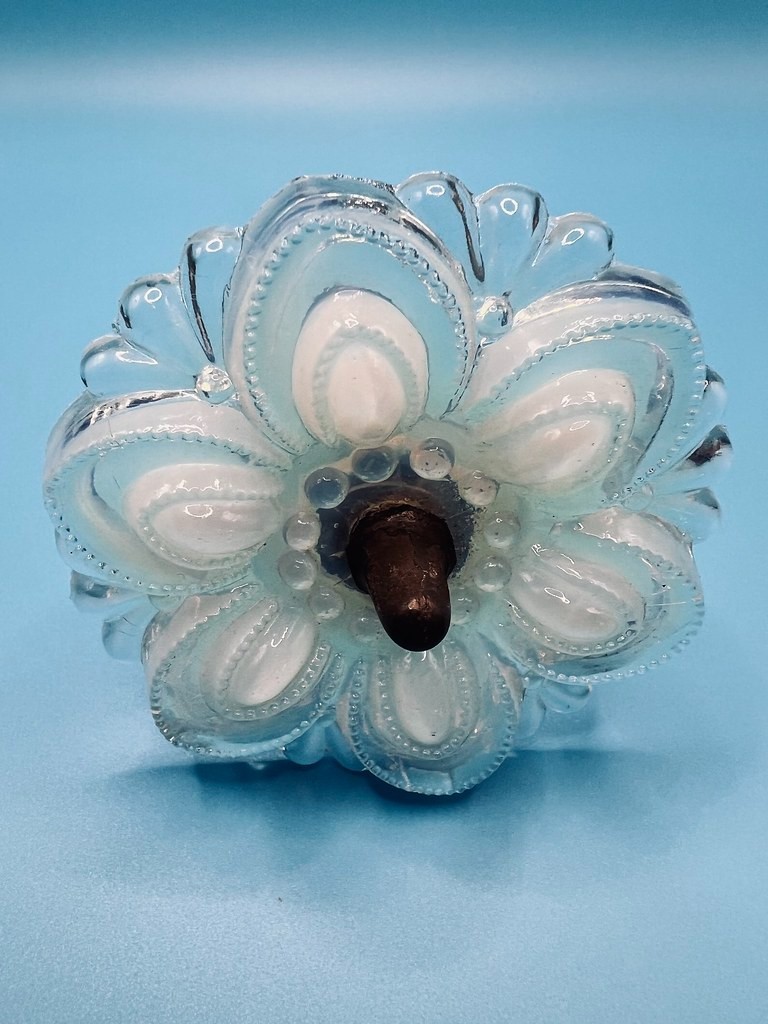 Antique 1920’s Glass Opalescent Flower Tie Back W/Pewter Post
