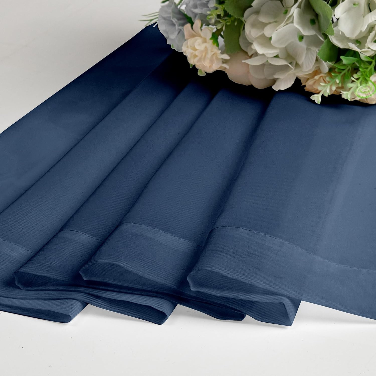 Navy Blue Sheer Curtains 45 Inch Length 2 Panels Set for Farmhouse