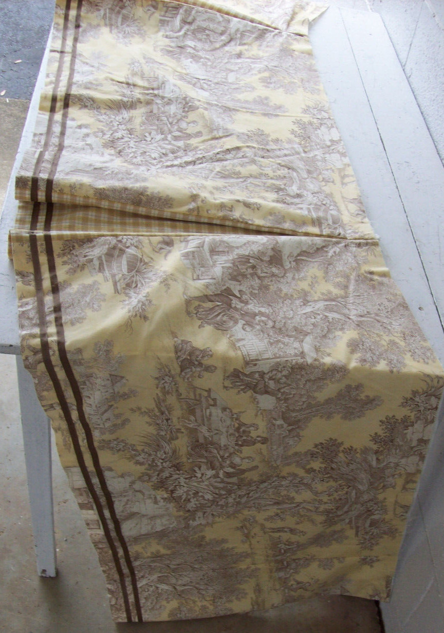 Unfinished Custom Made Toile De Jouy Valance~Ecru/Brown~Fully Lined~111″W x 22″L