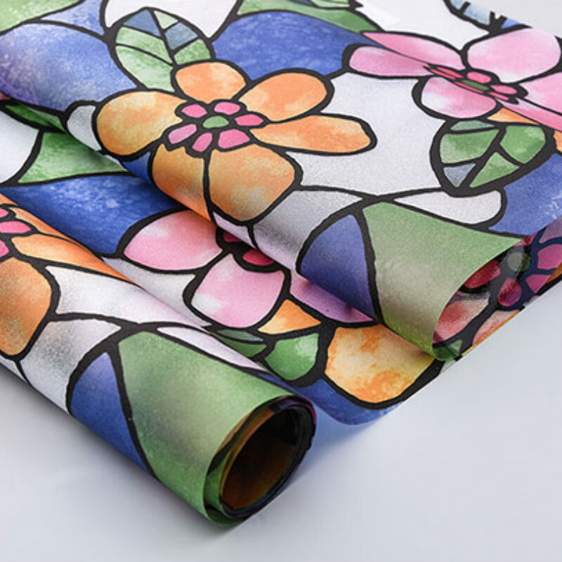 3D Floral Stained Glass Sticker Frosted Statics Cling Window Films Opaque Decor