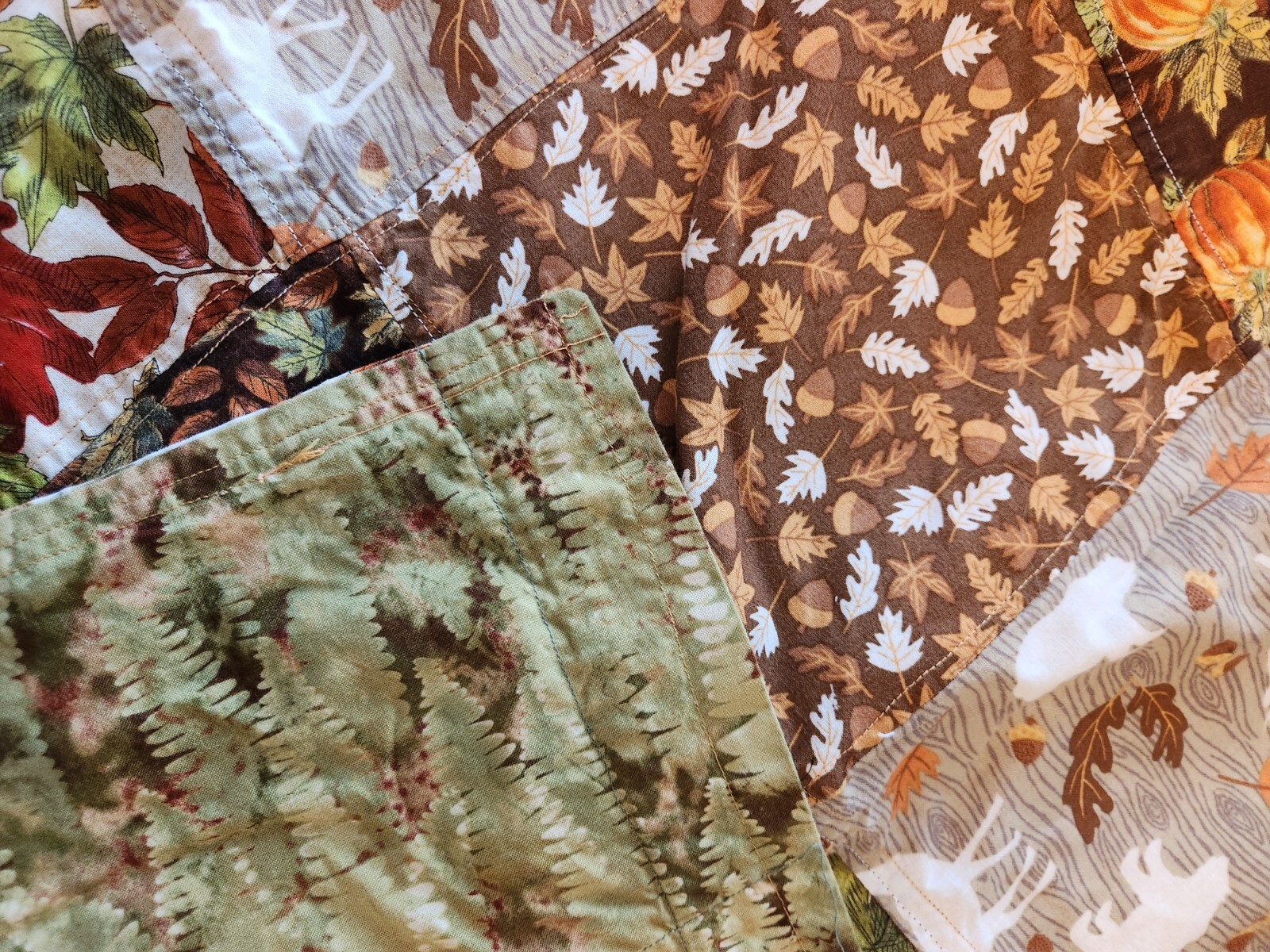 Vintage Handmade Patchwork Welcome Fall Brown Orange Curtain Fabric 38″ x 62″