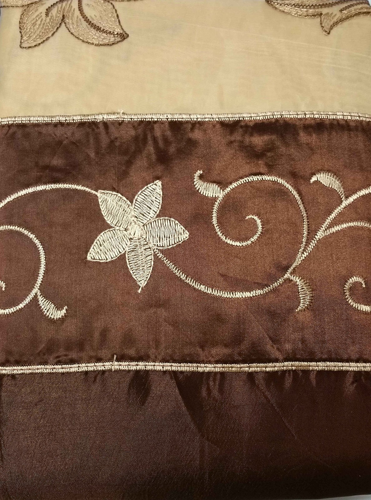Fancy Collection Embroidery Curtain Set Drapes with Backing & Valance (Brown,…