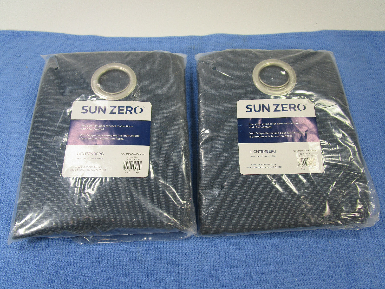 2 Panels Blackout Curtain 54″×63″ each Lichtenberg Navy Blue Grommet Sun Zero