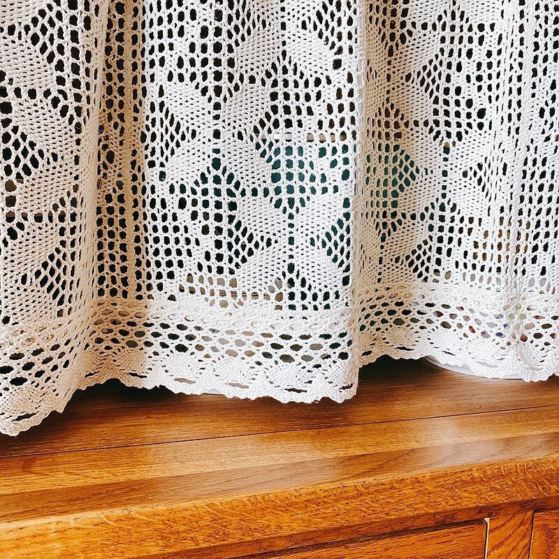 Vintage Hand Crochet Lace Short Curtain Kitchen Sheer Voile Valance Cafe Drapes