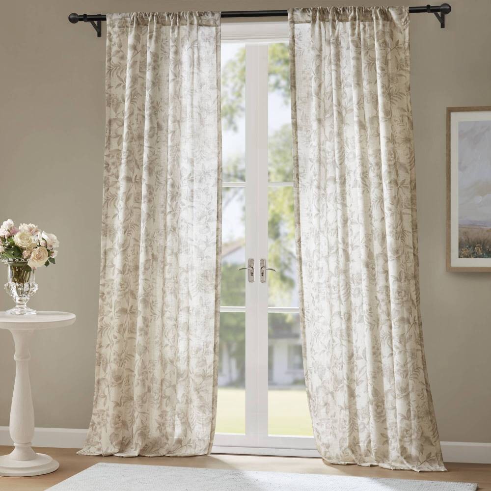 42×84″ Soft Lana Window Curtain Panel Botanical Print Adjustable Tie-Up Fabric