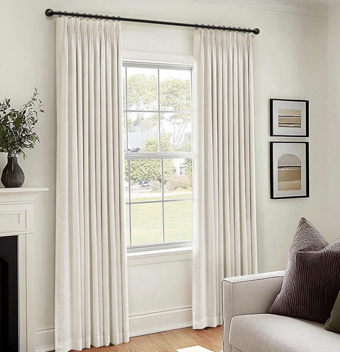Linen Pinch Pleated Curtains 100% Blackout, 2 Panels,40” W X 120” L, Ivory White