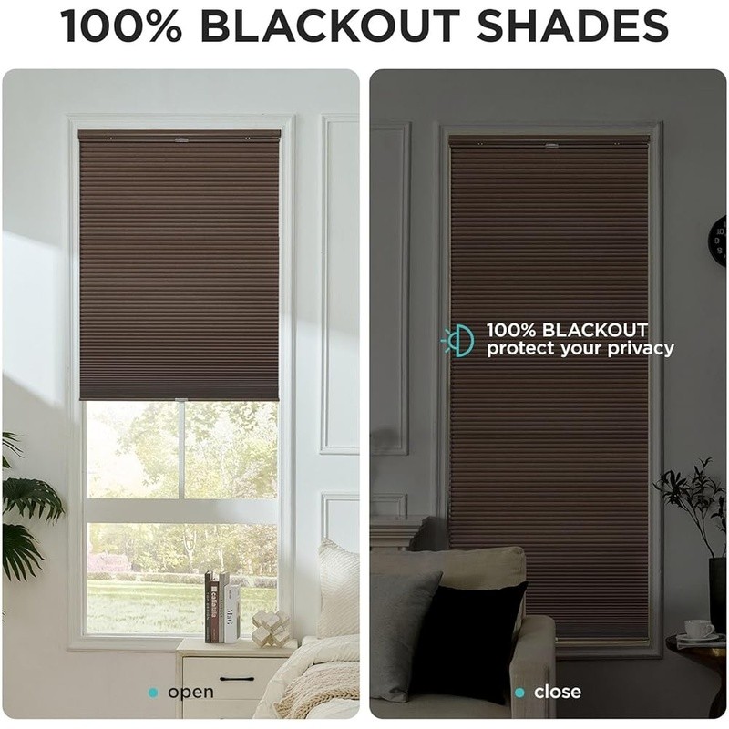 Cordless Blackout Blinds No Drill Honeycomb Shades Tension Mounted Energy Saving