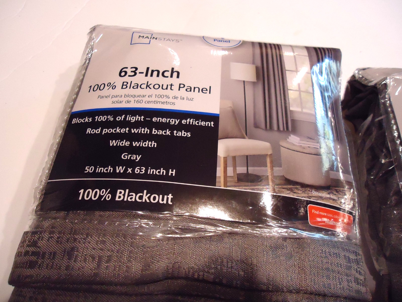Lot of (2) Mainstays Solid Gray Blackout Curtain 63″Hx 50″W Panels