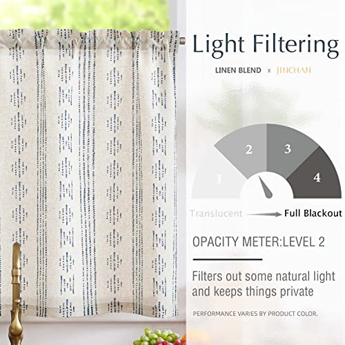 Boho Kitchen Curtain Linen Tier 50″W x 24″L (Pack of 1) Boho Blue on Beige