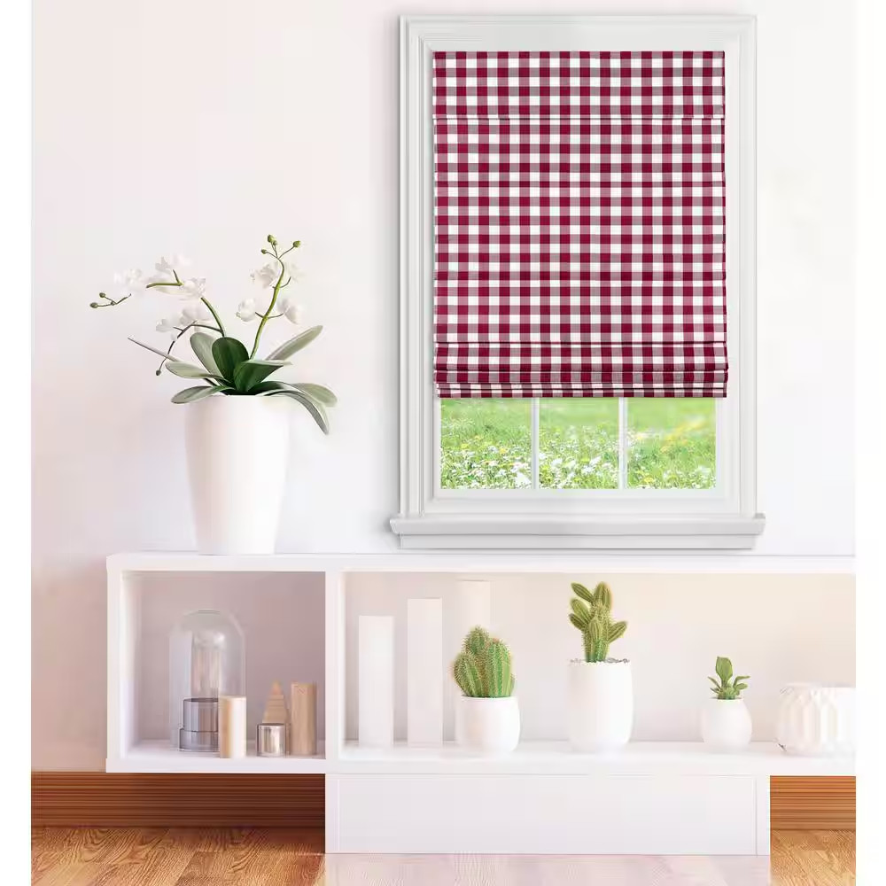 Burgundy Cordless Light Filtering Pleated Polyester Roman Shades 27 In. W X 64 I