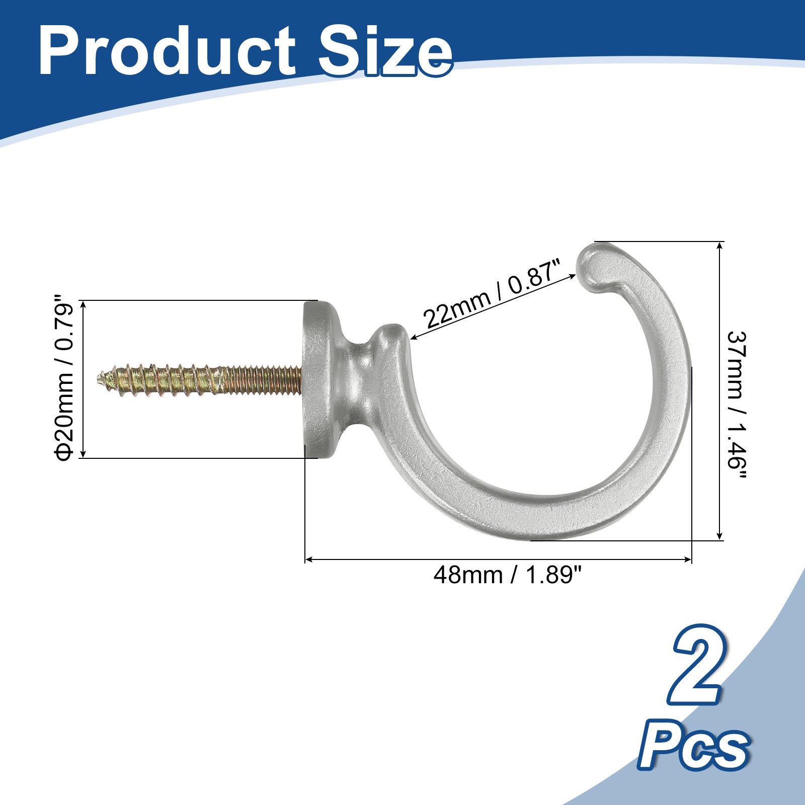 2Pcs Curtain Holdbacks Wall Mounted Zinc Alloy Drapery Tiebacks Hooks Silver