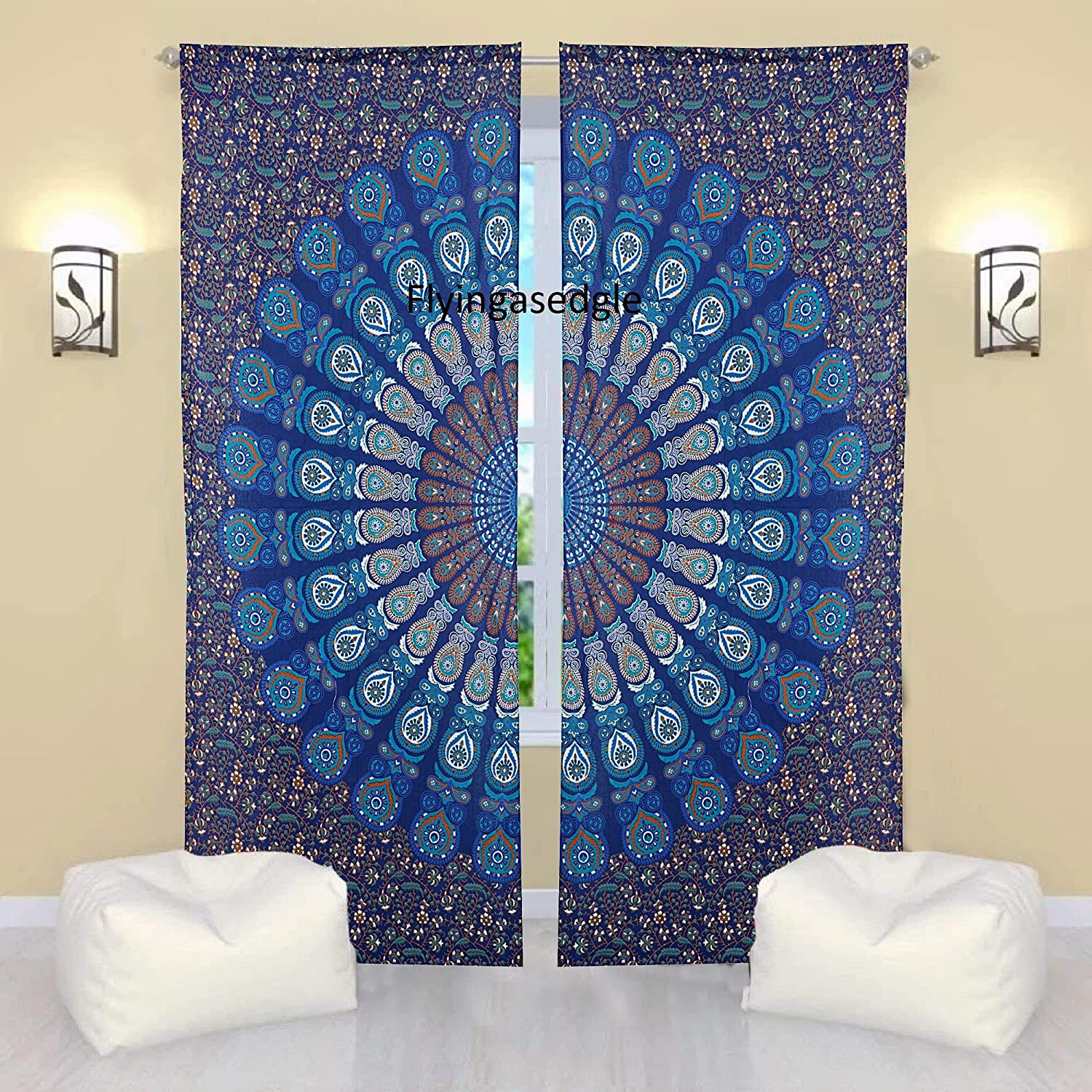 Mandala Door Window Curtain Drape Panel Scarf Valances Indian Hippie Curtains