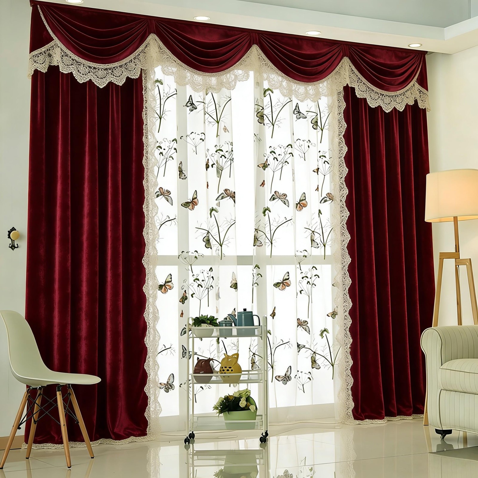 Embroidered Butterfly Window Semi Sheer Curtains for Room Country Style Dande…