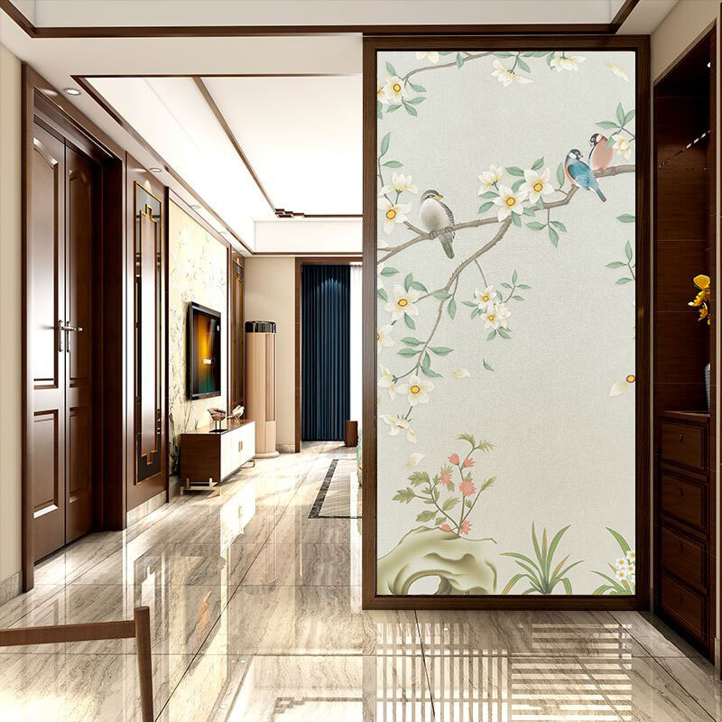 Chinese Flower Birds Style Privacy Window Film Statics Cling Frosted Home Decor