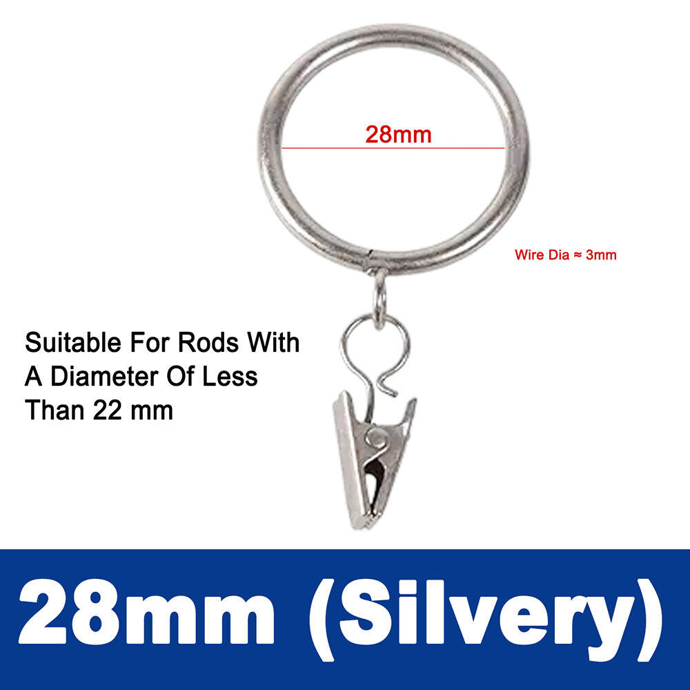Metal Curtain Rings With Clips Stainless Steel Curtains Hanging Hooks 28/35/50mm